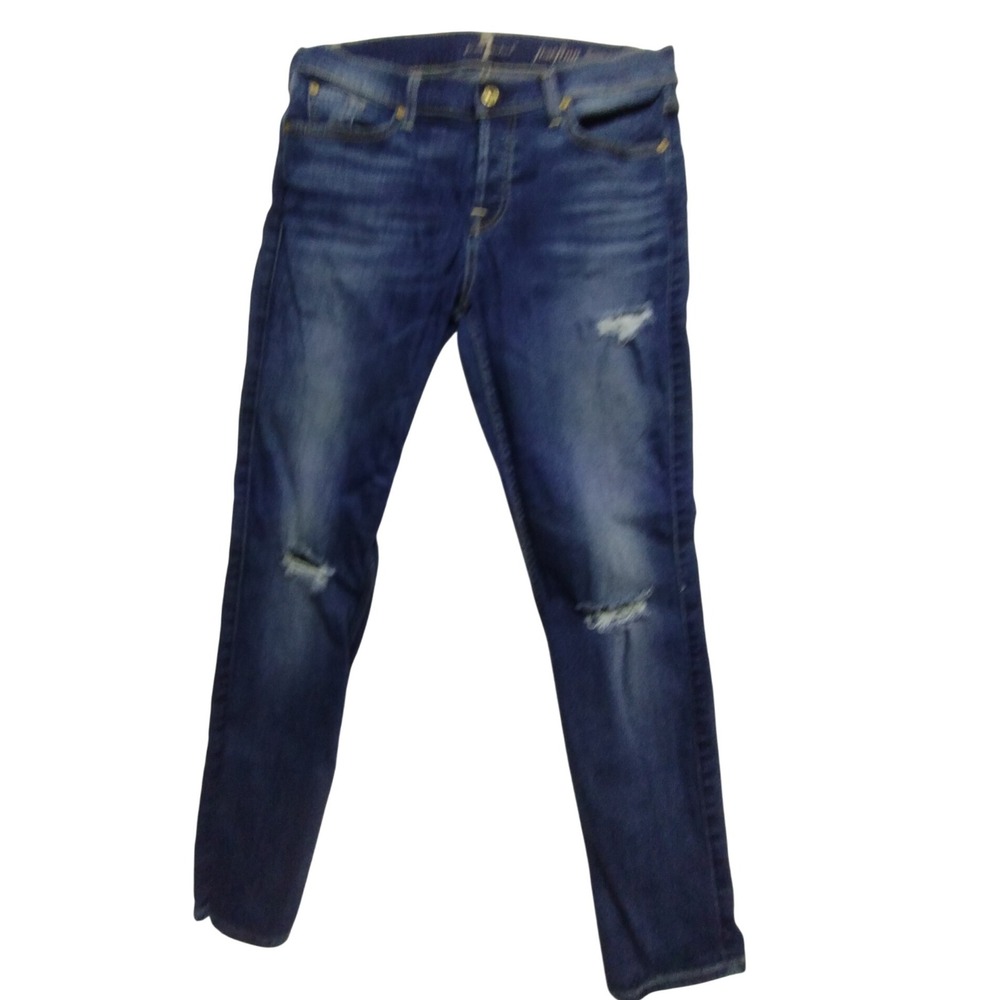 7‎ For All Mankind Josefina Skinny Boyfriend Distressed Jeans Size 30